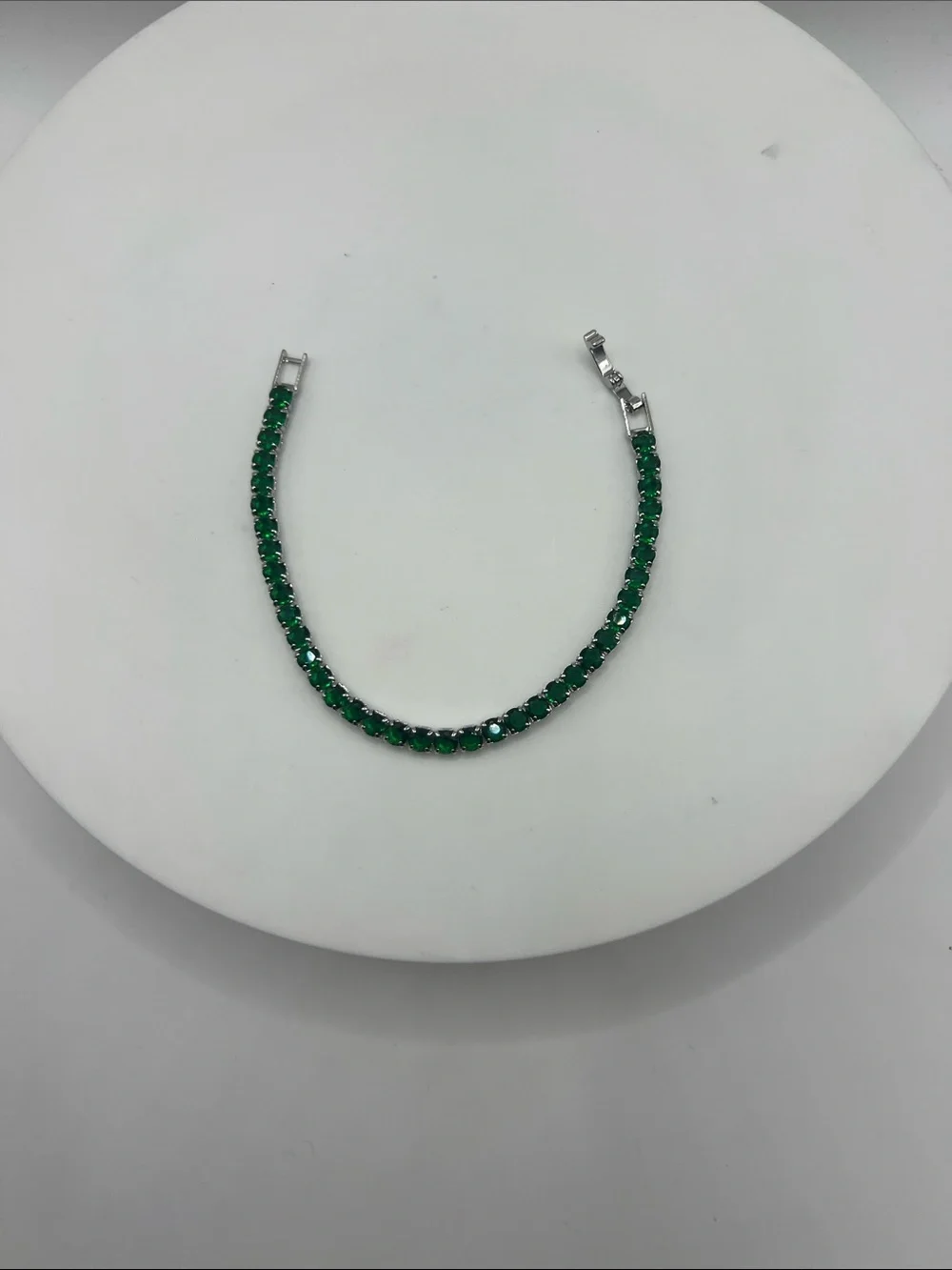 148. Emerald Green Tennis Bracelet White Gold Plated 6 3/4”
